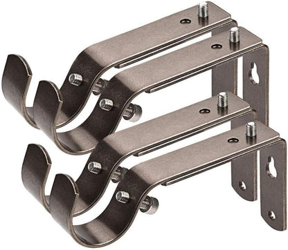 Curtain Rod Bracket Set of 4, Adjustable for 7/8 or 1 Inch Rods, Antique Silver