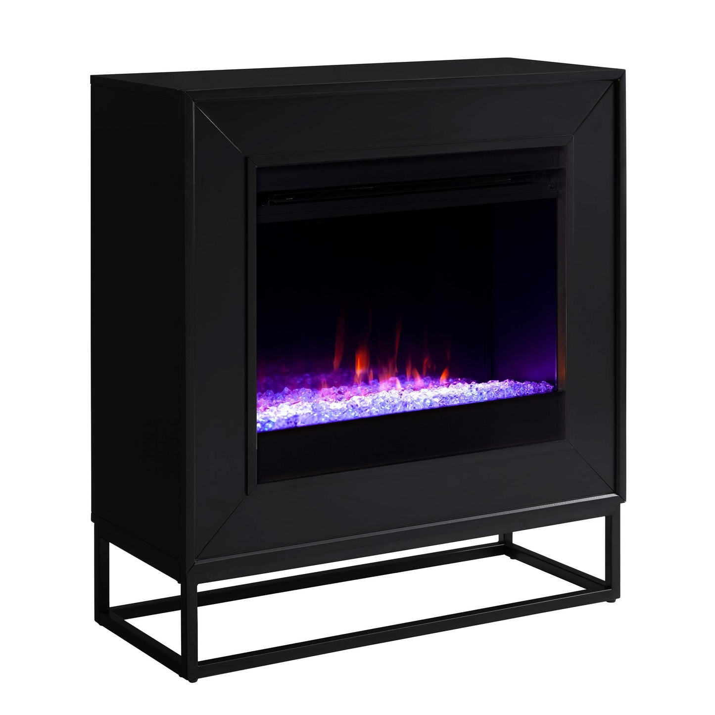 SEI Furniture - Holly & Martin Frescan Color Changing Electric Fireplace - Transitional Design, Black Glass and Wood - Ideal for Living Room, Bedroom (FC1063059)