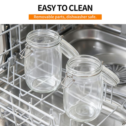 6 Pack 17oz Food Storage Jars with Airtight Lids, Preserving Seal Wire Clip Fastening Glass Containers, Canisters for Kitchen Organization, Flour, Cereal, Pasta, Sugar, Beans, Pickling Jars (17 Oz*6)