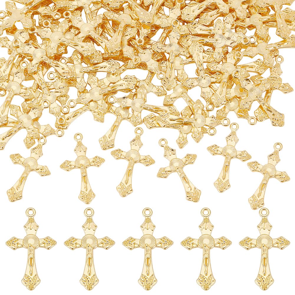 UNICRAFTALE 80Pcs Metal Cross Charms Gold Jewelry Cross Charms 33.5mm Metal Easter Crucifix Vintage Crosses Charm for DIY Bracelet Necklace Jewelry Making Findings Hole 2mm