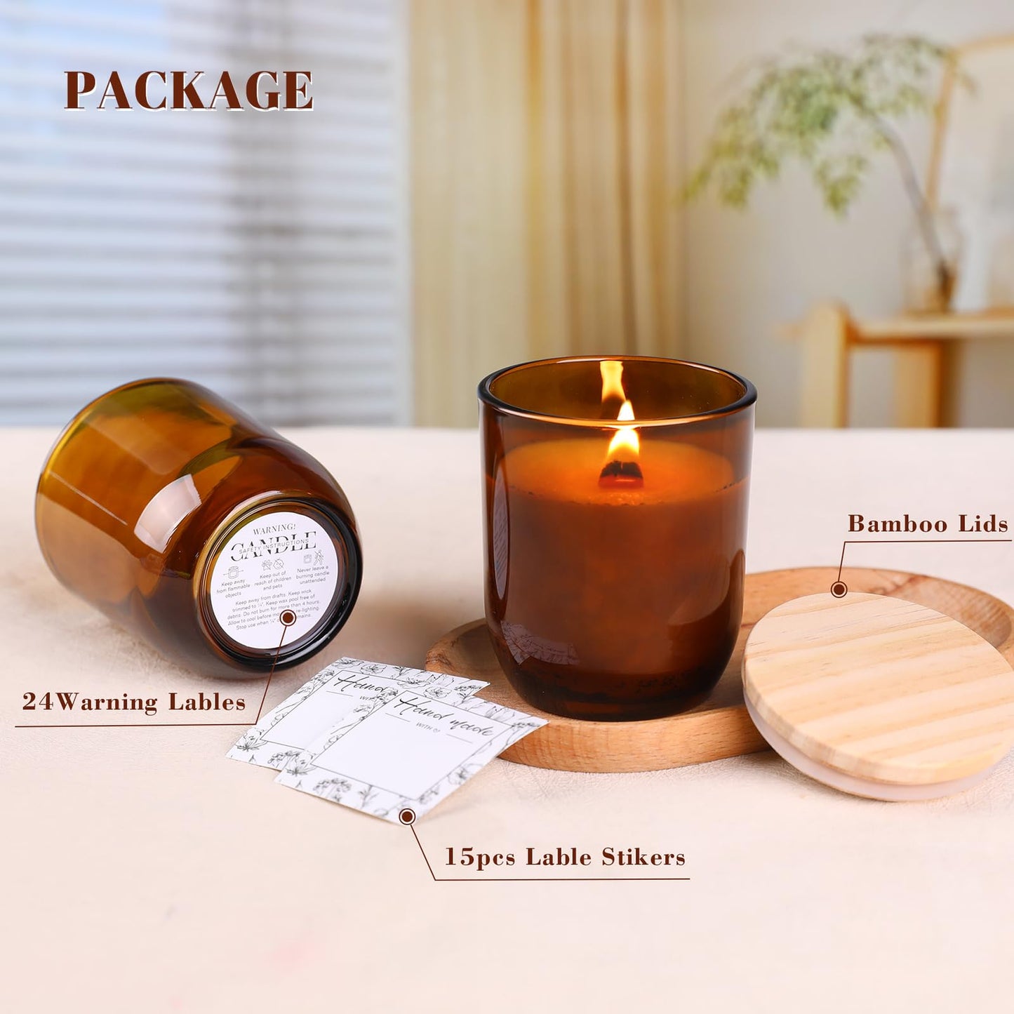 LETINE 12PCS 8oz Amber Glass Candle Jars with Lids - Premium Candle Making Kit, Airtight Candle Vessels with Lids for Crafts, Storage & Gifts, Ideal for Wedding Favors, DIY Candle Business & Home Use