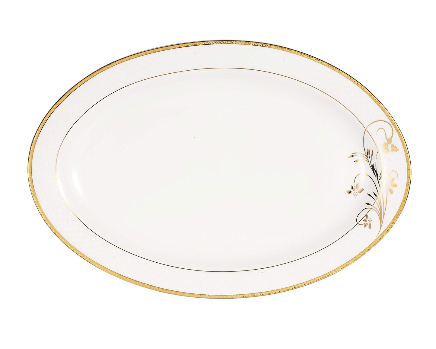 Lorren Home Trends La Luna Bone China 57-Piece 24K Gold Floral Design Dinnerware Set, Service for 8