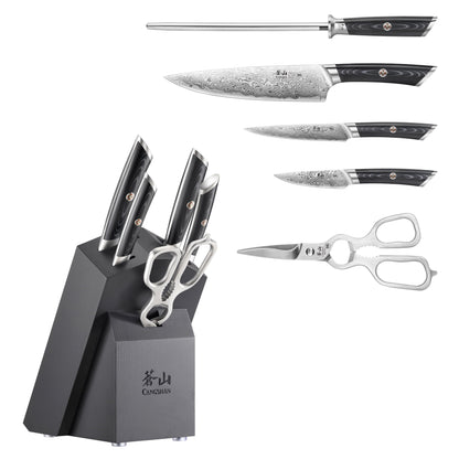 Cangshan KURO Series 6-Piece Knife Block Set, High Carbon X-7 Damascus Steel, Gray, 504333