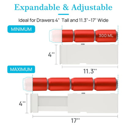Vtopmart Drawer Dividers for Clothes 8 Pack, Adjustable 4" High Expandable from 11.3"-17" Dresser Drawer Organizer, Plastic Drawers Separators for Dresser, Baby Clothes, Kitchen and Office Storage