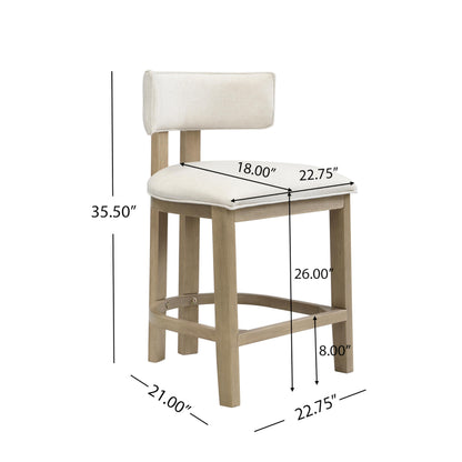 Christopher Knight Home Minso Wooden Counter Height Bar Stools Set of 2, Comfy Upholstered Barstools with Backrest/Footrest, Counter Stool for Kitchen Island/Home Bar Table, Light Ash + Beige