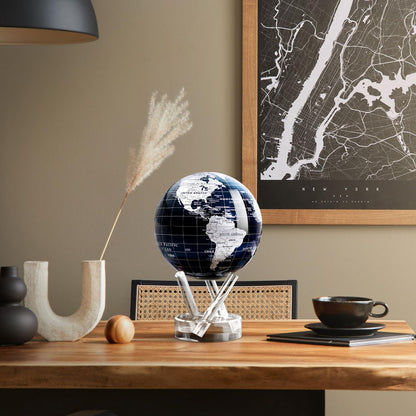MOVA Globe - Jet Black and Silver Prestige (8.5") | Solar-Powered Rotating Desk Globe with Minimalist Map Design | No Batteries or Cords | Modern Decor Gift