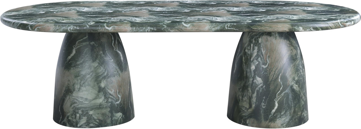 Meridian Furniture 708Green-T Cosenza Collection Art Deco 96" Indoor/Outdoor Concrete Dining Table with Green Marble Finish, 96" W x 44.5" D x 30" H