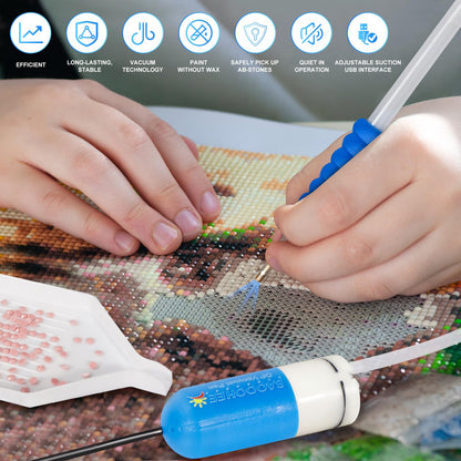BAOOOHEE Electric Diamond Painting Pen-Vacuum Diamond Painting Pen,40PCS Diamond Painting Accessories Tools-Adult Diamond Painting Kit for Inlaying AB Grade Gemstones, No Wax Required(Blue)