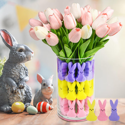 letesult Easter Bunny Vase Filler Decorations, 16 PCS Tulips Artificial Flowers & 45 PCS Bunnies Vase Filler Kit, Easter Spring Rabbit Flowers Vase Filler for Table Centerpiece Spring Home Decoration