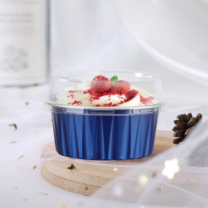 EUSOAR 50pcs Cupcake Cups with Lids, 5oz Aluminum Foil Baking Cups for Desserts, 125ml, Royal Blue, 3.34"x2.59"x2.35"