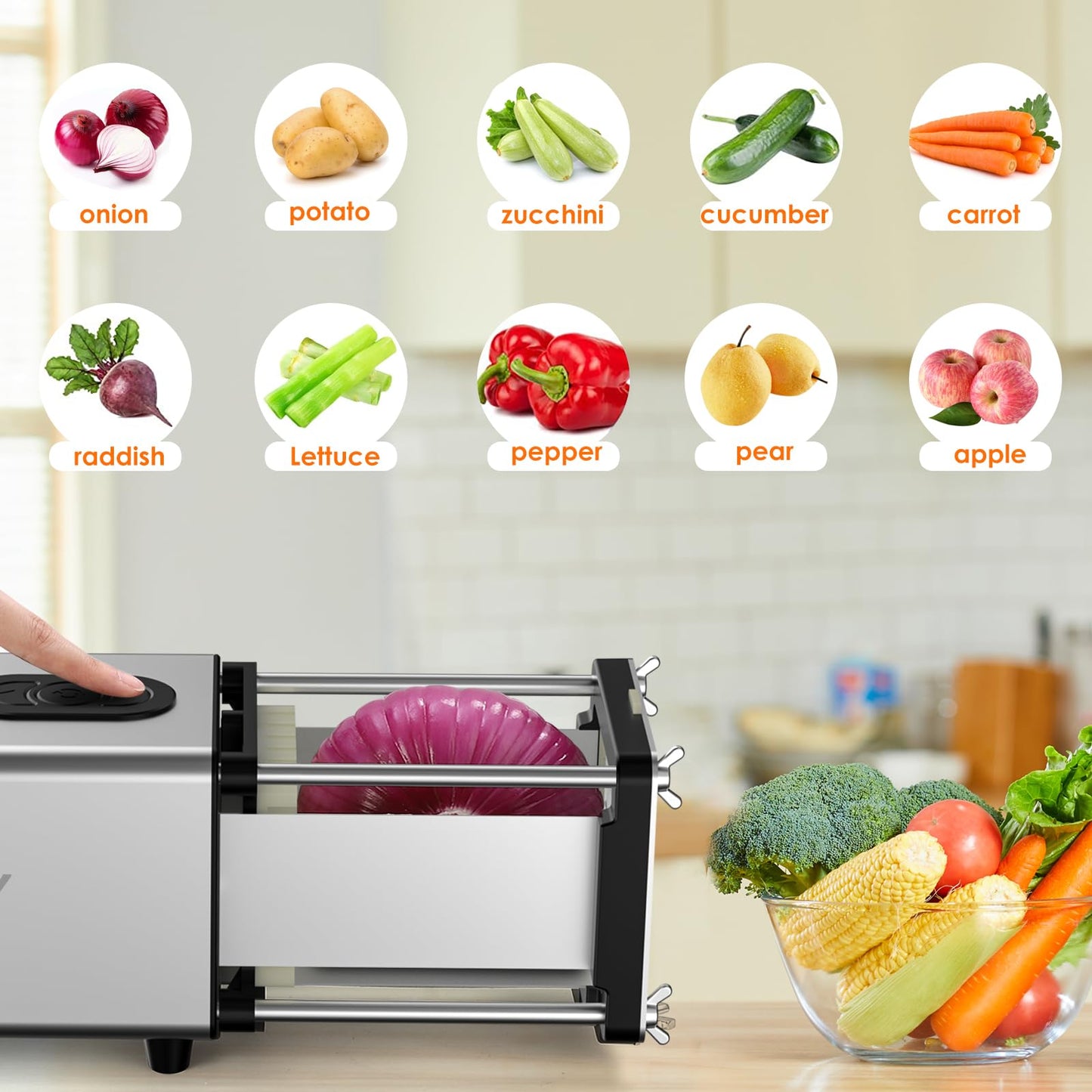 SIXRARI Electric French Fry Cutter, 1/2 & 3/8 Inch Interchangeable Stainless Steel Blades Automatic Potato Cutter, Commercial & Household Potato Slicer, Use for Potatoes Onion Cucumbers
