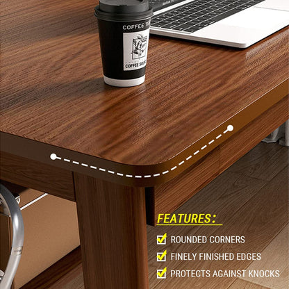 NELYE Mid-Century Long Desk Table - 71" Simple Modern Extra Long 2-Person Wood Computer Workstation for Home Office Work in Walnut, 71" W x 24" D