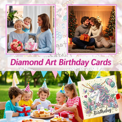 JBTM24 8 Pack 5D DIY Diamond Painting Cards Kit, Diamond Art Birthday Holiday Greeting Card, Art Crafts Kit Creative Gift with Envelope, Card Making Kits for Adults, Birthday