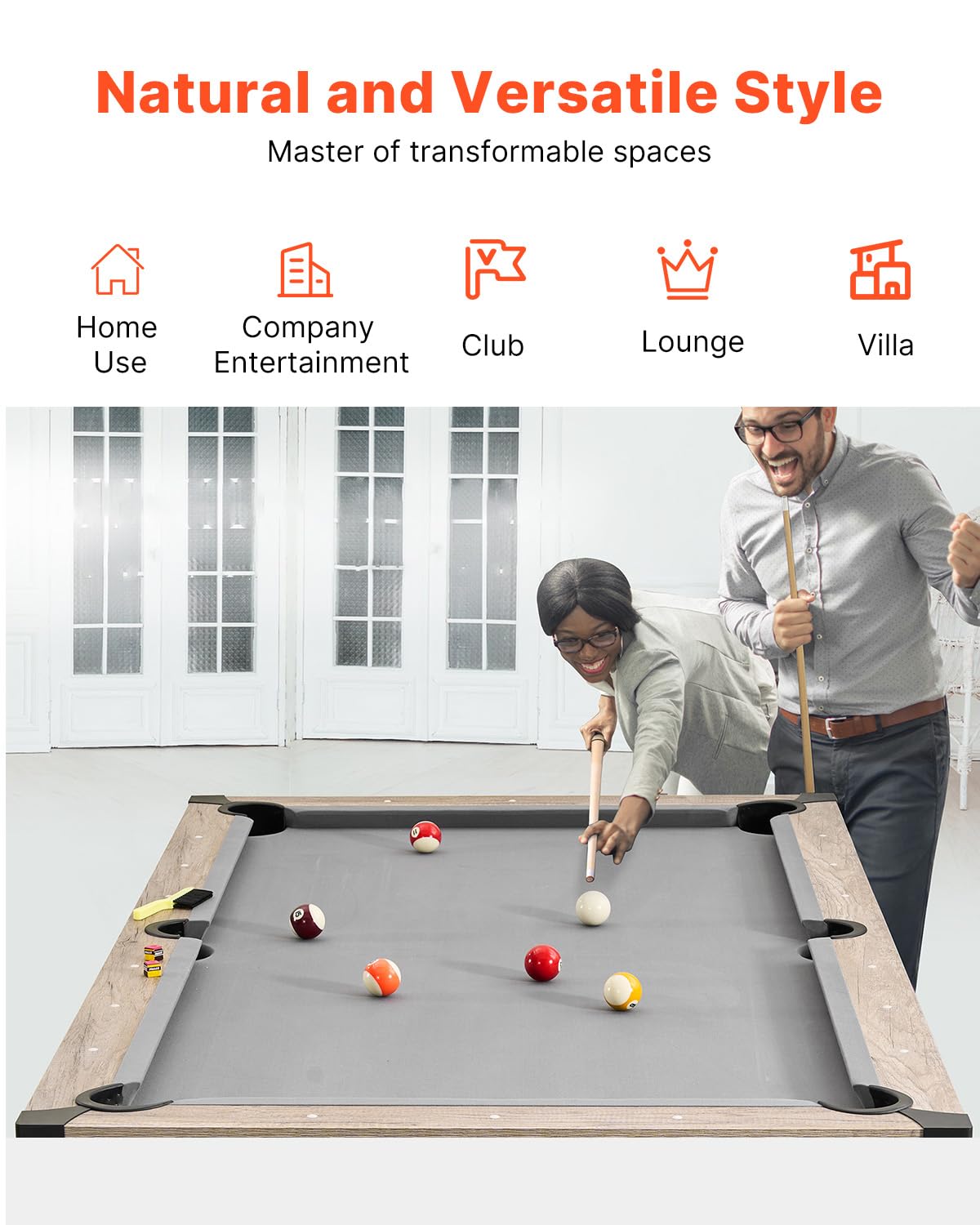 VEVOR 7ft Billiards Table Combo Set, 3-in-1 Multi Game Table with Dining, Pool, and Tennis Table, for Family Game Room Adults, Includes Full Set of Accessories, Wood Color with Grey Cloth