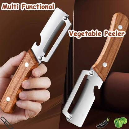 Premium Vegetable Peeler with Wooden Handle and Bottle Opener, Multi Functional Vegetable Peeler for Kitchen, Stainless Steel Blade Kitchen Tool for Vegetables or Fruits That Need to Be Peeled(2PCS)