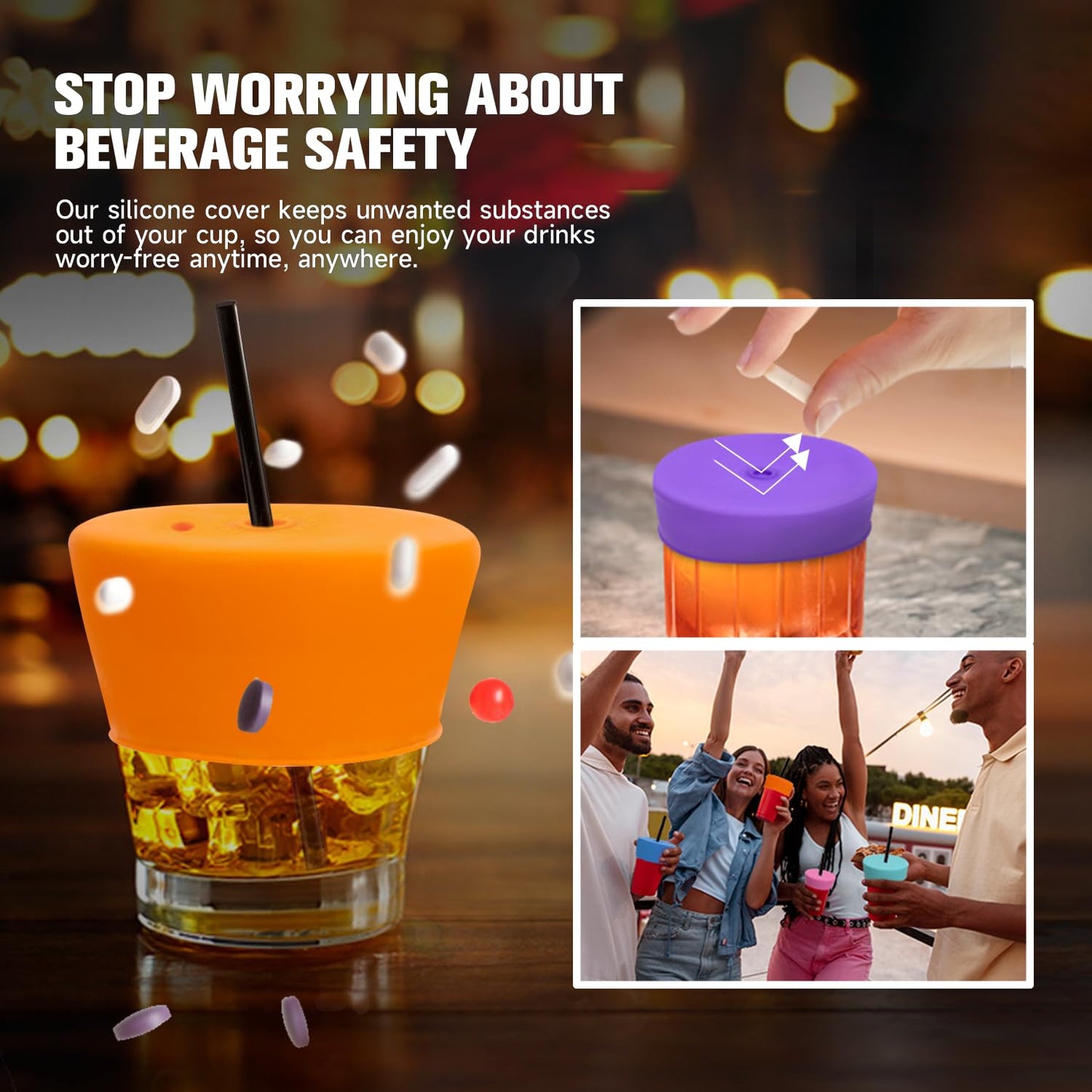 Drink Protection Cover | 100% Silicone and Reusable, Perfect for Parties, Bars or Clubs, Fits All Cup Sizes | Stop Worrying About Beverage Safety (6 Pack)