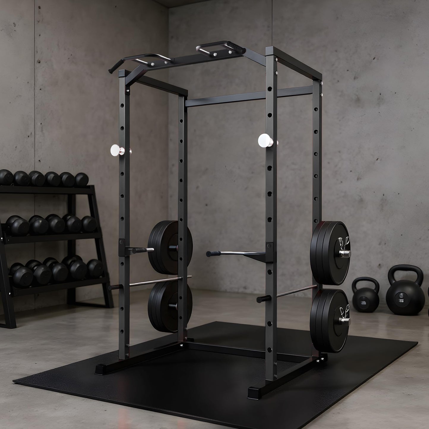 ActiveTrail Heavy-Duty Power Cage with Pull-Up Bar, 1100LB Capacity Squat Rack for Home Gym Strength Training with Adjustable j-Hooks & Safety Bars