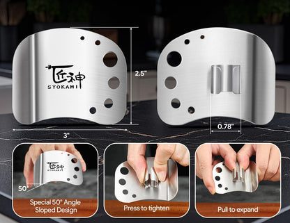SYOKAMI Finger Guards for Cutting Food, Protects Women’s Fingers and Nails, Ideal Gift for Her, Mom or Wife, 2 Stainless Steel Finger Protectors with Herb Stripper, Adjustable Size
