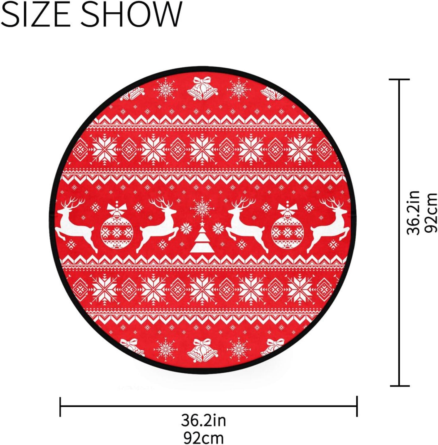 Christmas Boho Round Rug, Merry Christmas Area Rug for Bedroom Living Room, Non-Slip Floor Mat Carpet