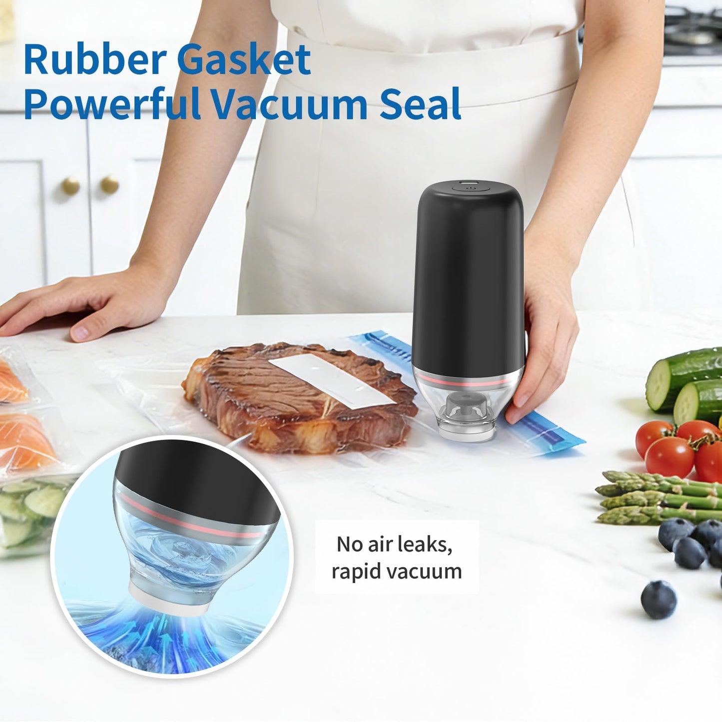 BAMCOO Handheld Vacuum Sealer, Sous Vide Vacuum Pump, Rechargeable Hand Held Vacuum Sealer for Food Storage, Camping, Sous Vide, Reusable Vacuum Bags Compatibility, Black(Pump Only)