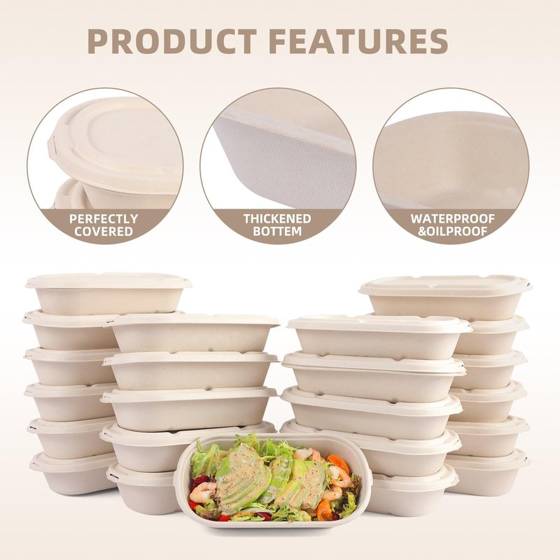 60Pcs(29oz) Disposable Meal Prep Lunch Food Takeout Salads Sandwiches Bowls Containers with Lids,Compostable Biodegradable to go Food Microwavable Freezer Safe Containers for Party Camp out.