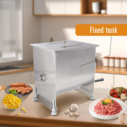CMI Commercial Stainless Steel Manual Meat Mixers with lid,16Lb/10L Fixed Tank,(Mixing Maximum 15Lb for Meat),Sausage Mixer Machine Meat Processing Equipment