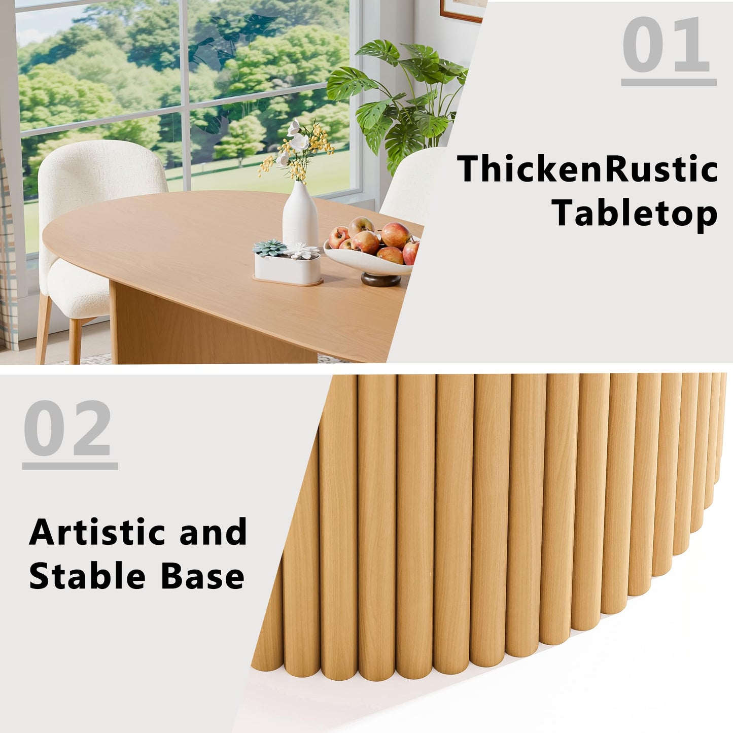 Casaphoria 67" Oval Dining Table, Modern Kitchen Table for 4-6, Farmhouse Style Large Table, Easy Assembly for Living Room, Kitchen and Bar, Oak