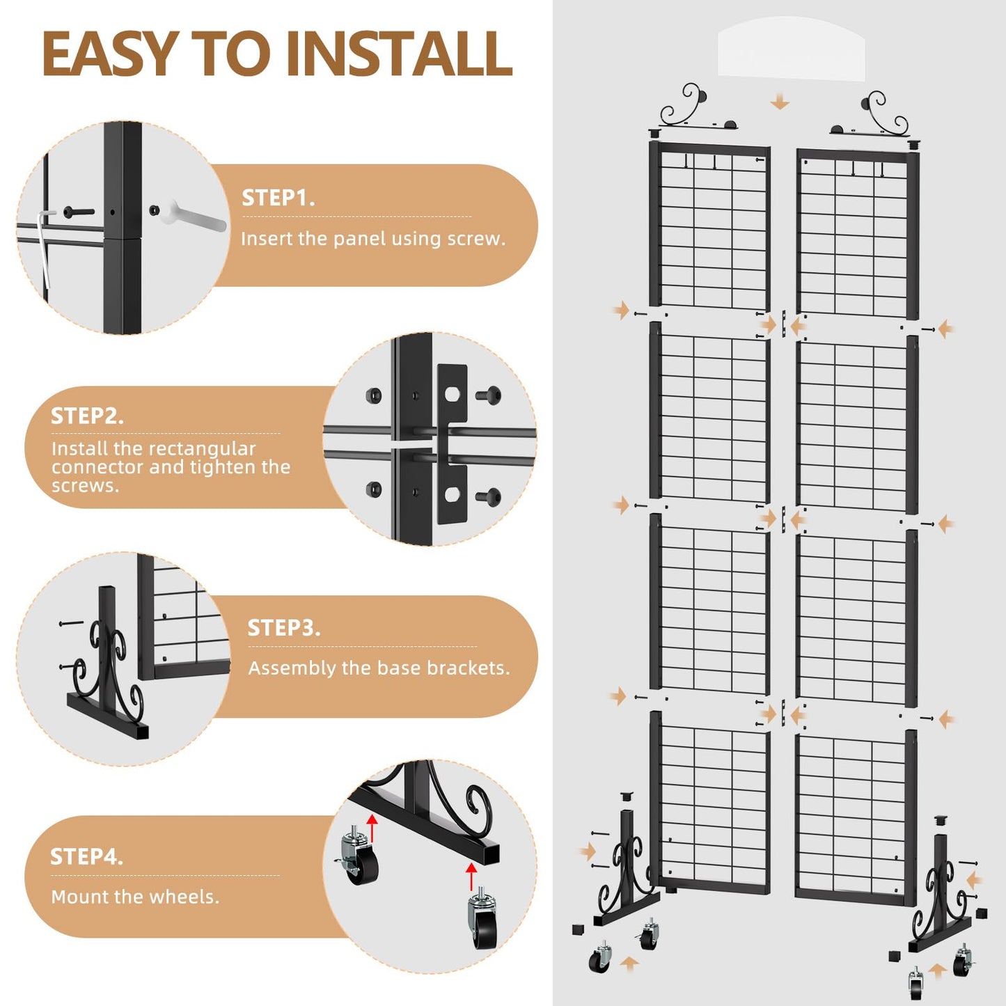 Urban Deco 2 Packs Grid Wall Panel Display Stand, 2.2' x 6.2' FT Gridwall Panel with Extra 16 Hooks, Craft Show Display Rack Black Metal Grids Standing Wire Rack for Retail Merchandise