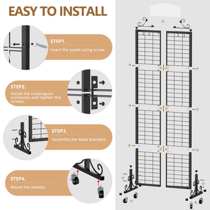 Urban Deco 2 Packs Grid Wall Panel Display Stand, 2.2' x 6.2' FT Gridwall Panel with Extra 16 Hooks, Craft Show Display Rack Black Metal Grids Standing Wire Rack for Retail Merchandise