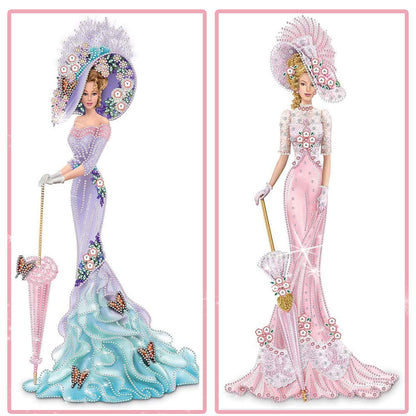 2 Pack DIY 5D Diamond Art Painting Kits - Special Shaped Rhinestones, Partial Drill Lady Crystal Art Crafts (Large, 12x24 inch, Lavender Pattern Dress+Pink Dress)