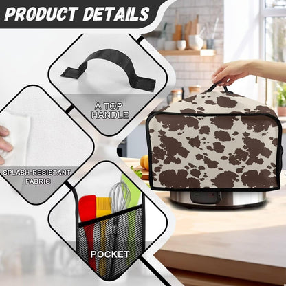 Brown Cow Print Durable Slow Cooker Cover, Dustproof Wear-Resisting Cover for Most 6-8 Quart Slow Cookers