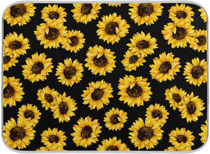 Yellow Sunflower Dish Drying Mat, 18x24 inch Floral Kitchen Counter Protector for Dishes and Bottles