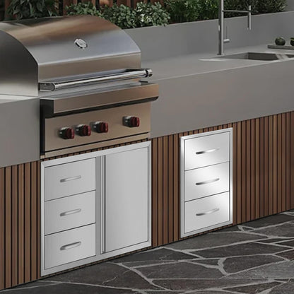 RAILEN Outdoor Kitchen Drawers 16" W x 28" H x 20" D Built-in BBQ Drawer Stainless Steel Access Drawers for Outdoor Kitchen Island or Grill Station