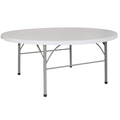 Flash Furniture Stonewall 6' Round Plastic Folding Event Table with Carrying Handle, Bi-Fold Banquet Table for Indoor/Outdoor Events, White