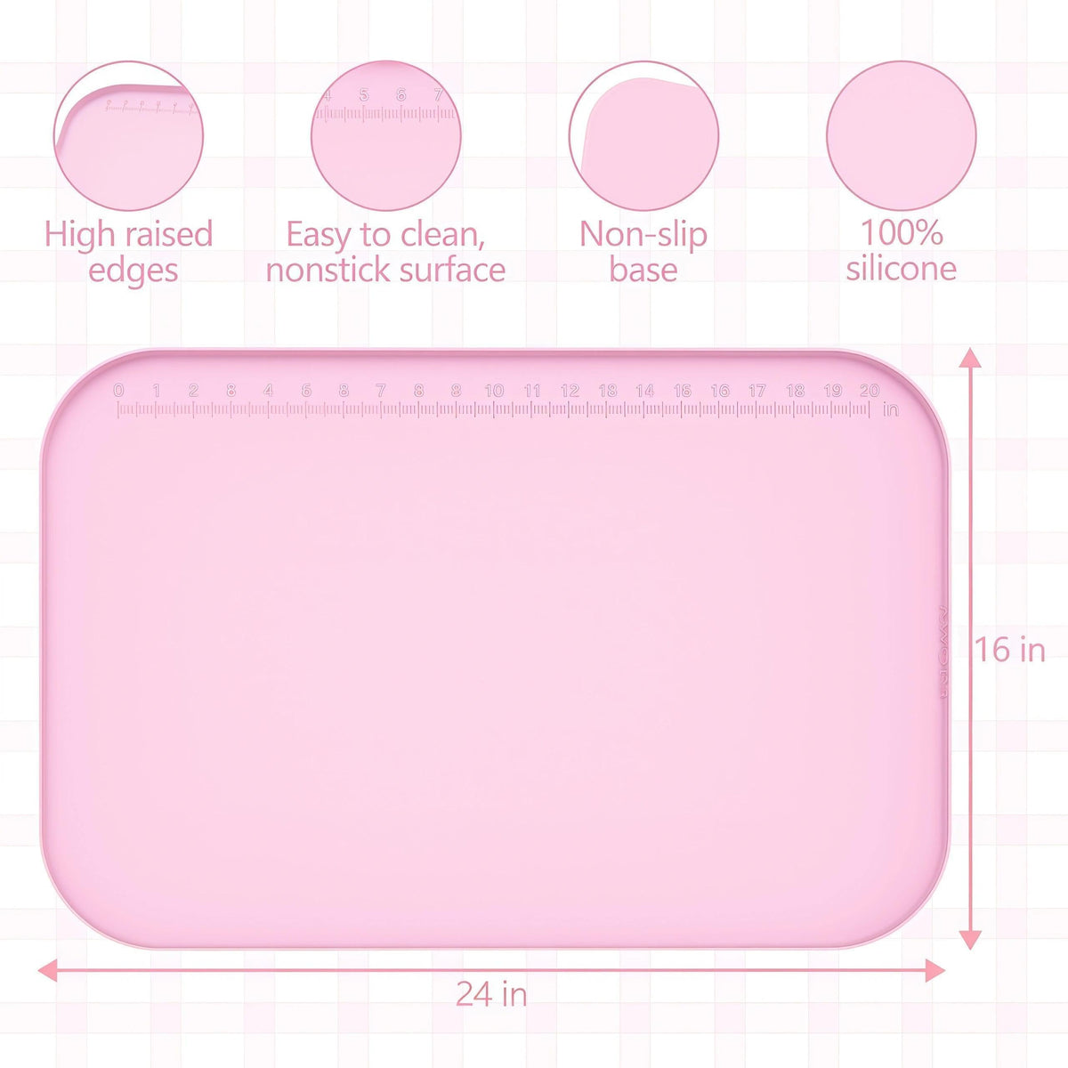 AWOKE 24"x16" Silicone Mats for Crafts with 0.7" High Edges, Large Leak-Proof Art Mat for Playdoh, Resin, Painting, Clay, Slime,Beads, Lego, Puzzle, Non-Stick & Non-Slip Table Protector for Kids, Pink