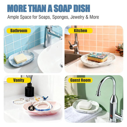 OTHIX Blue Ceramic Soap Dish with Unique Marble Texture, Decorative Bar Soap Holder for Bathroom and Kitchen, Cute Soap Dishes for Bar Soap, Jewelry, Family, Valentines Day Gifts (Blue Texture)