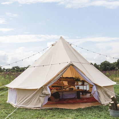 Dream House Outdoor Waterproof Cotton Canvas Family Camping Bell Tent (Beige Cotton Canvas Tent, Diameter 6 Meter)