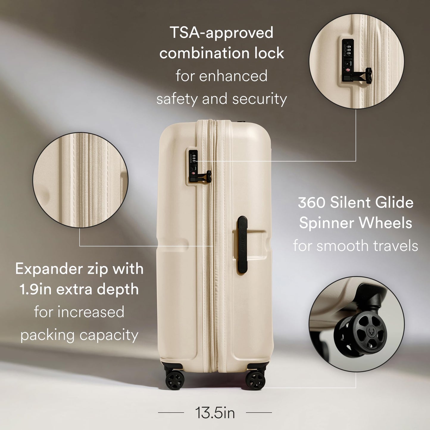 ANTLER - Single Stripe Hardside Luggage 32 Inch Large Suitcase - Durable, Lightweight & Expandable, 4 Spinner Wheels - Adjustable Handle, TSA Lock - Wheat Beige