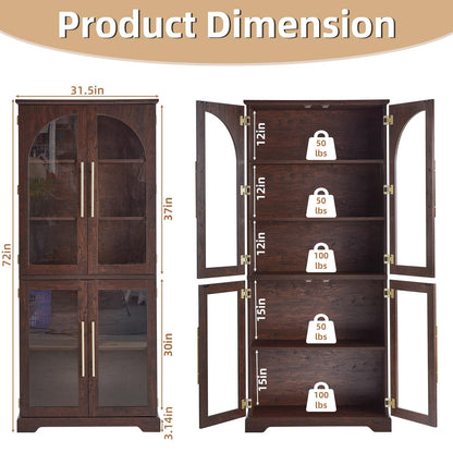 Joaxswe 72" Tall Bookshelf Set of 2, Farmhouse Bookcase with 3-Tier Adjustable Shelves, Modern Living Room Display Cabinet with Glass Doors, Large Storage Cabinet for Home Office,Dining Room, Walnut