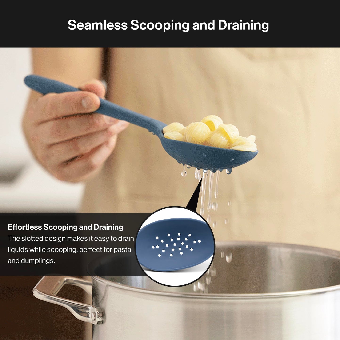 Misen Silicone Slotted Spoon - Dishwasher Safe, Professional-Grade Perforated Spoon - Comfortable Grip, Nonstick Safe, Heat Safe - Perfect for Stirring & Serving - Blue