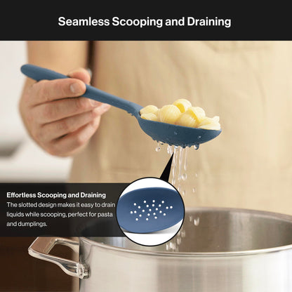 Misen Silicone Slotted Spoon - Dishwasher Safe, Professional-Grade Perforated Spoon - Comfortable Grip, Nonstick Safe, Heat Safe - Perfect for Stirring & Serving - Blue