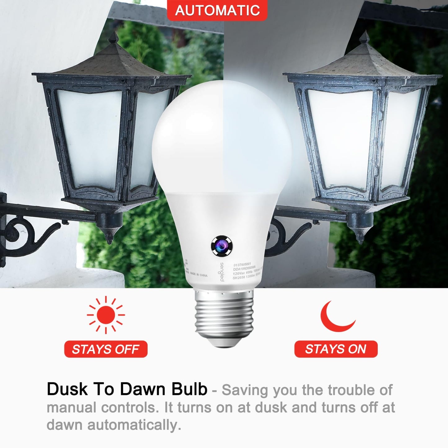 Sengled Dusk to Dawn LED Outdoor Light Bulb, 75 Watt Equivalent, 1200 Lumens, 5000K Daylight LED Light Bulb, Automatic On/Off Sensor Light Bulb for Porch Garage Lighting, 3 Pack