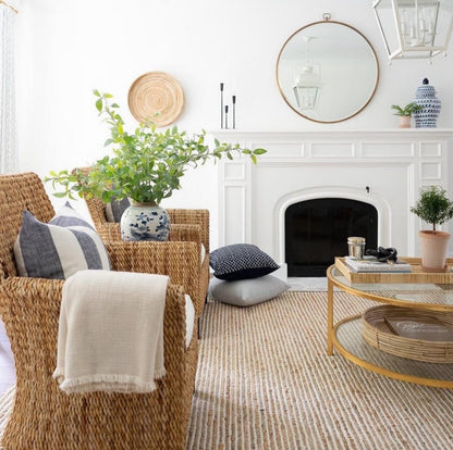 FRELISH DECOR Area Rug 6x9 feet - Premium Wool and Jute Blend Handwoven Rugs - Natural Fiber Chunky Stripe Design for Living Room, Bedroom, Hallways, Dining Area(6' x 9' - Natural Ivory)