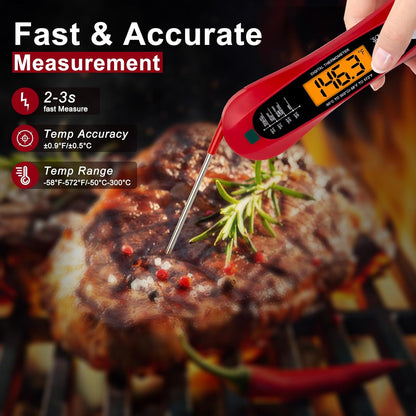 Instant Read Digital Meat Thermometer, Accurate Food Thermometer for Cooking and Baking, Red