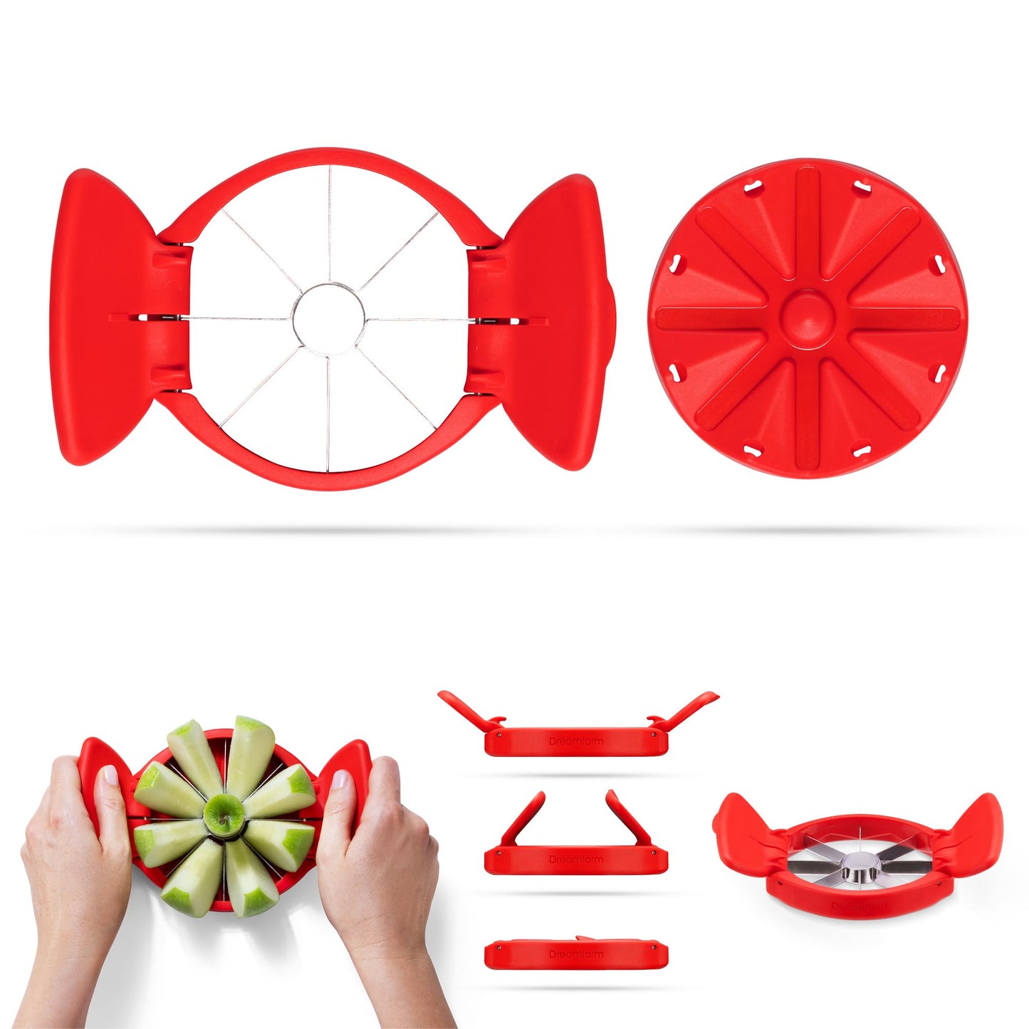 Dreamfarm Flapple Fold-Flat, Space-Saving Apple Corer & 8-Piece Apple Slicer - Red