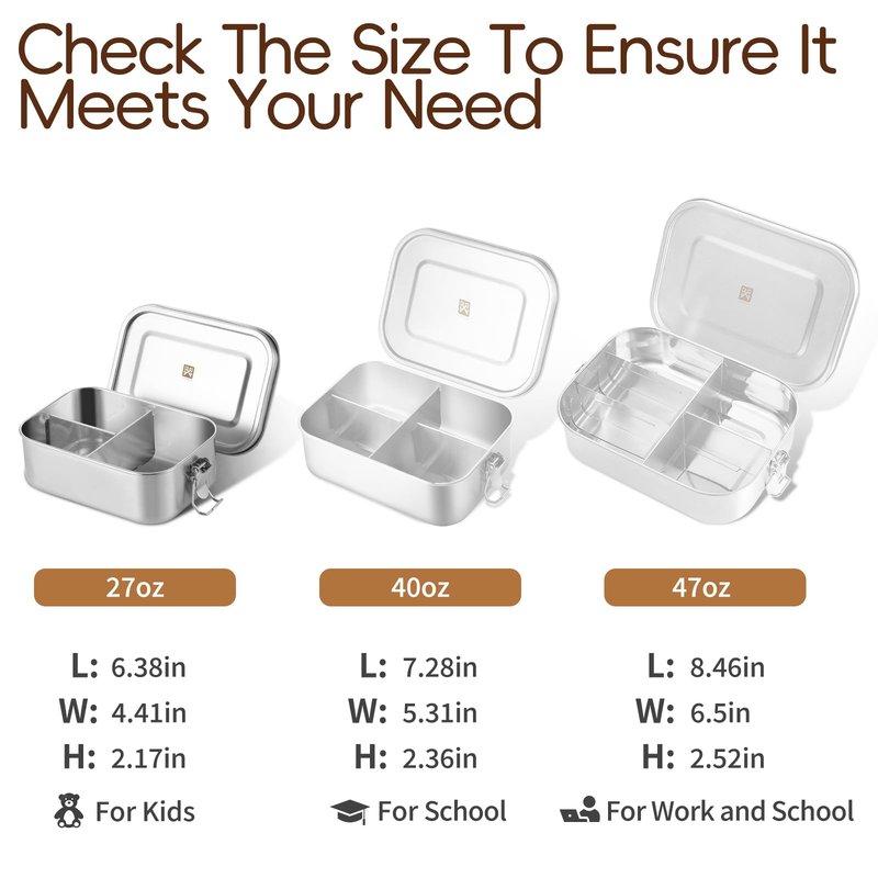 GOLDEN KEY 27oz Stainless Steel Bento Box for Kid,800ml Small & Thickened Metal Lunch Box with 3 Compartments,Eco-friendly Leak-Proof Container with Lockable Clips(Green)