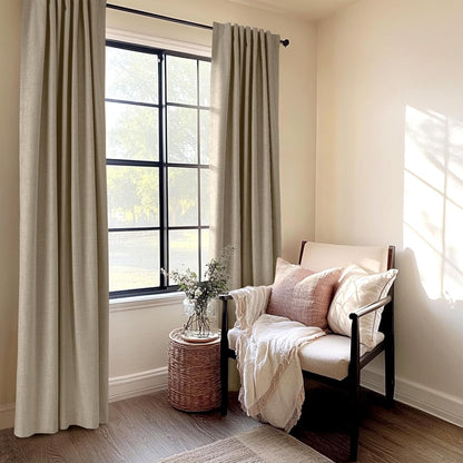 Plaza Taupe 100% Blackout Linen Curtains - Thermal Insulated Drapes for Bedroom | 50" W x 90" L, 2 Panels