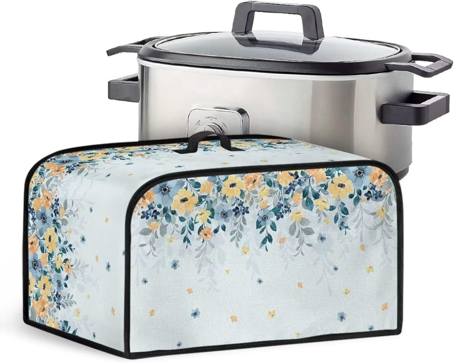 Blue Yellow Flowers Slow Cooker Dust Cover - Trendy Air Fryer Cover for Most Kitchen Appliances, Washable