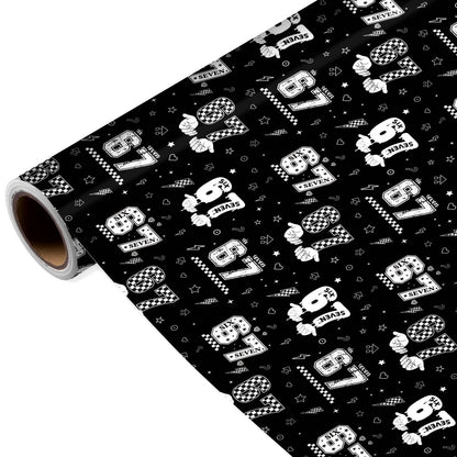 Joviwrap 6 7 Funny Number Wrapping Paper Roll, Black White Graffiti Style Wrapping Paper with Checkered Pattern, Playful Humor Design for 6 7 Fans Teens Birthday Party Supplies, 17 In x 16.4 Ft
