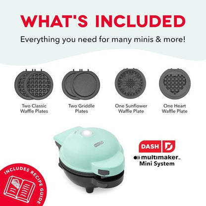 Dash MultiMaker® Mini Maker System - Compact Waffle Maker with Removable Plates - Aqua Color & Storage Case